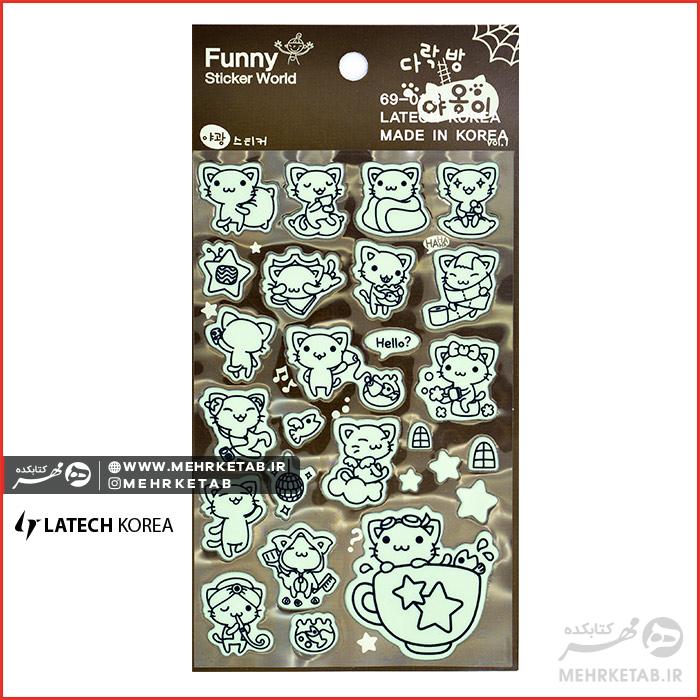 استیکر لاتک طرح گربه شبرنگ  Latech Sticker Cats