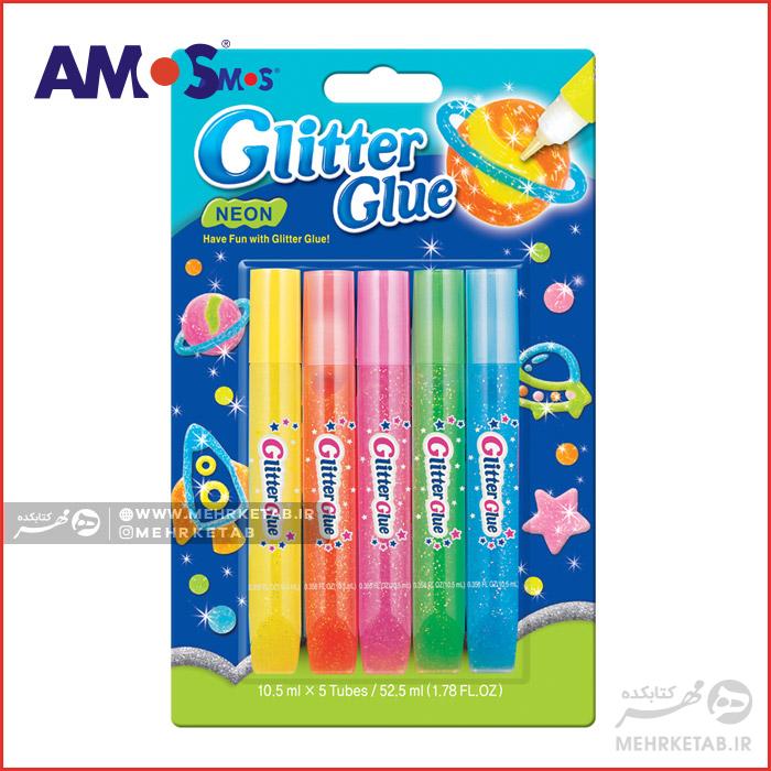 چسب اکلیلی ۵ رنگ نئون آموس Amos Glitter Glue Neon 5 Colors