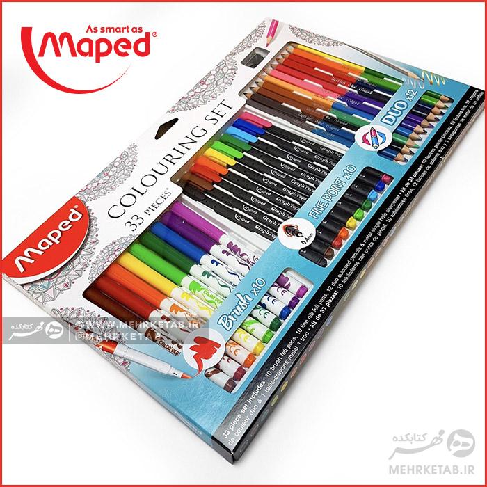 ست رنگ آمیزی ۳۳ رنگ مپد (روان نویس نوک نمدی،مدادرنگی،براش) Maped - 33 Piece Colouring Set