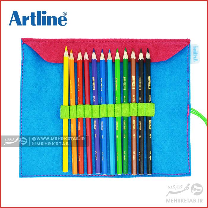 مداد رنگی ۱۲ رنگ آرتلاین با جامدادی نمدی
