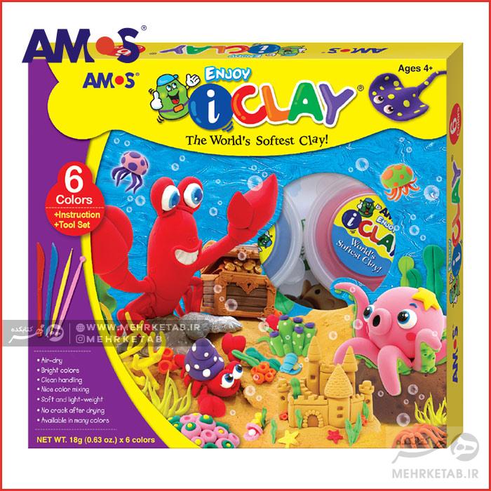 خمیر بازی ۶ رنگ (مجسمه سازی) آموس همراه ابزار AMOS i Clay 6 Colors