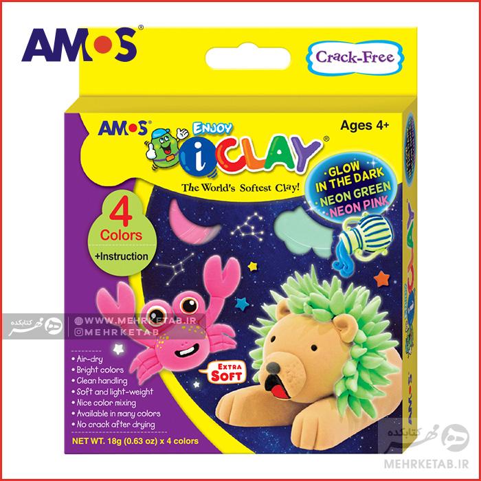 خمیر بازی ۴ رنگ نئون (مجسمه سازی) آموس همراه ابزار AMOS i Clay 4 Neon Colors
