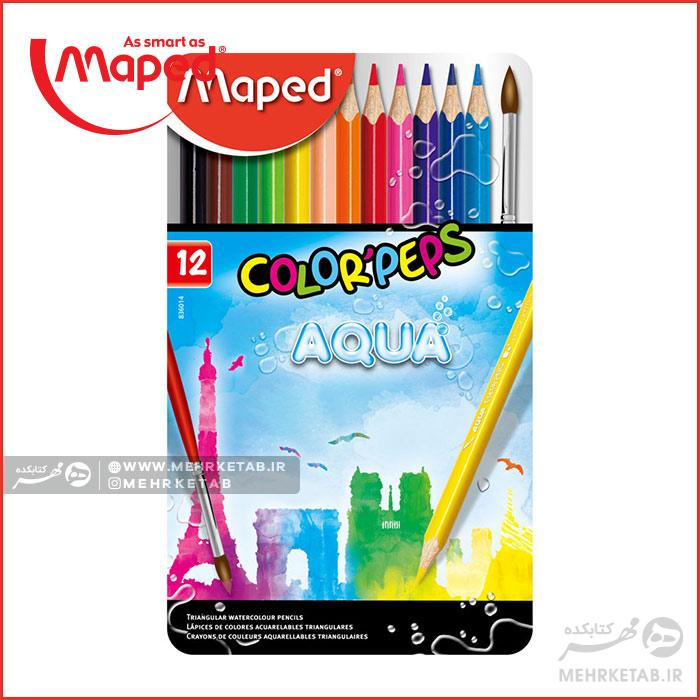 مداد رنگی آبرنگی جعبه فلزی مپد ۱۲ رنگ Maped Colorpeps Aqua 12