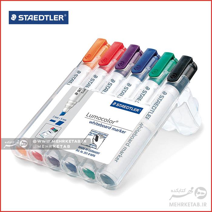 ماژیک وایتبورد نوک گرد ست ۶ رنگ استدلر Staedtler Whiteboard Marker Chisel Tip