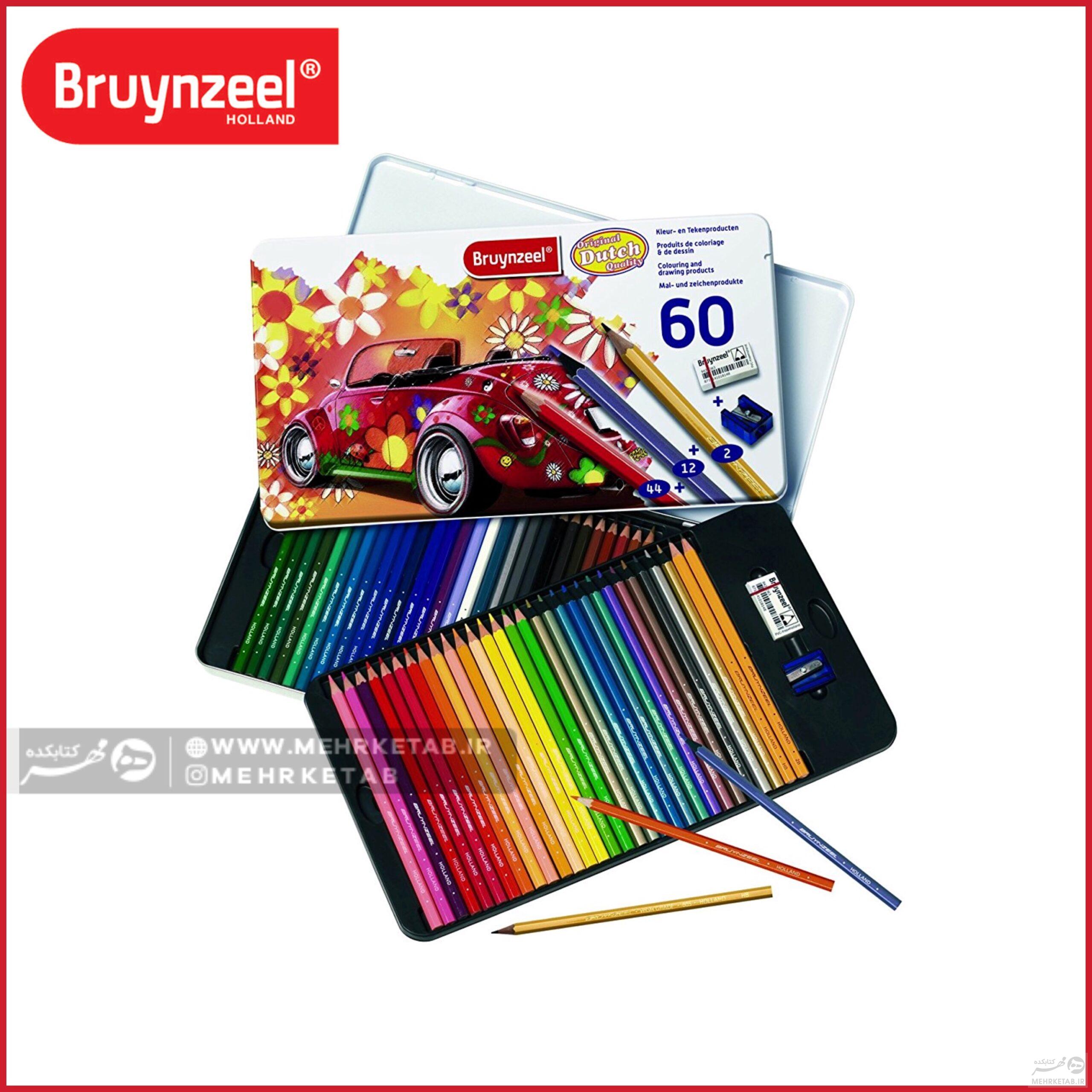 مداد رنگی 60 رنگ برونزیل به همراه تراش و پاکنBruynzeel Super Sixties Beetle Tin Set - 60 Piece Set - تصویر 2