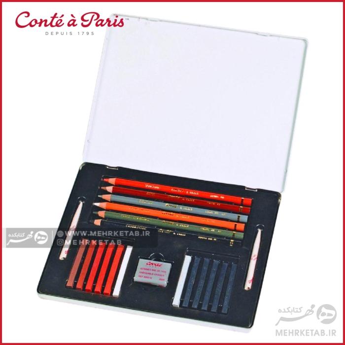 ست 21 تکه طراحی کنته Conté à Paris The Sketching Box with Assorted Sketching Pencils