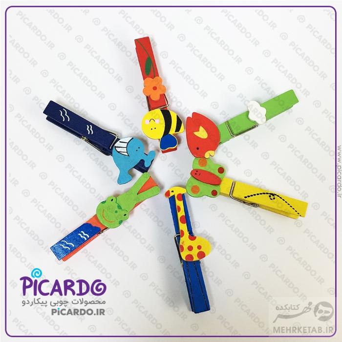 گیره چوبی طرح حیوانات ۶ تایی