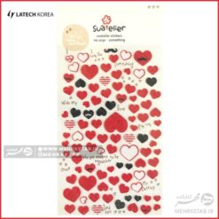 استیکر لاتک طرح قلب های قرمز پارچه ای برجسته  Latech Sticker