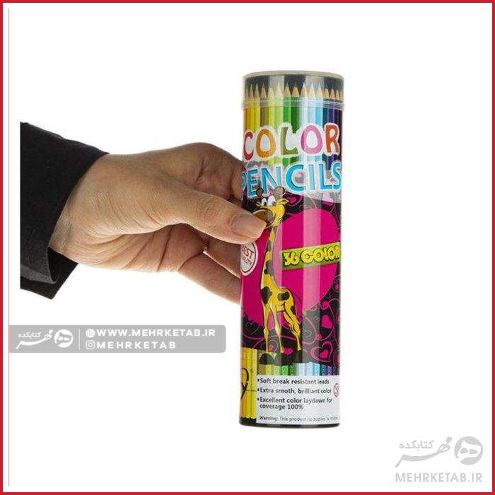 مداد رنگی 36 رنگ جعبه فلزی استوانه ای اسکای