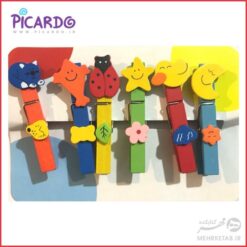 گیره چوبی طرح ماه و ستاره ۶ تایی