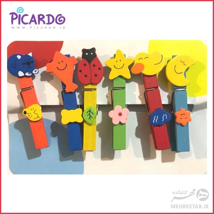 گیره چوبی طرح ماه و ستاره ۶ تایی