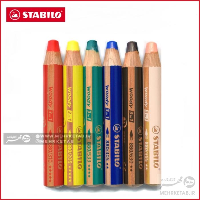 بسته شش عددی مداد سه کاره وودی استابیلو  Woody 3 in 1 - تصویر 2