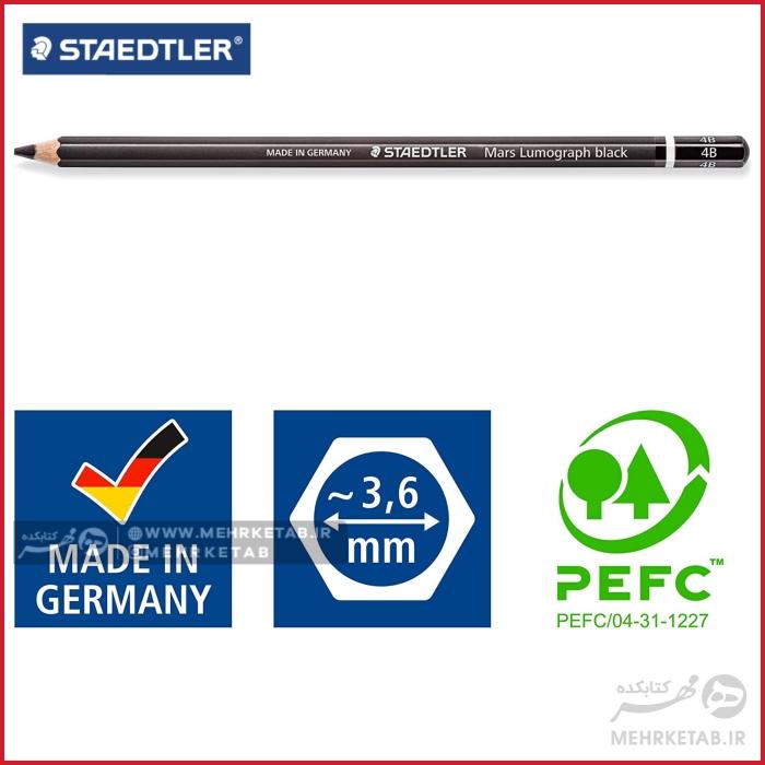 مداد طراحی استدلر سری مارس لوموگراف بدنه مشکی Staedtler Mars Lumograph - تصویر 3