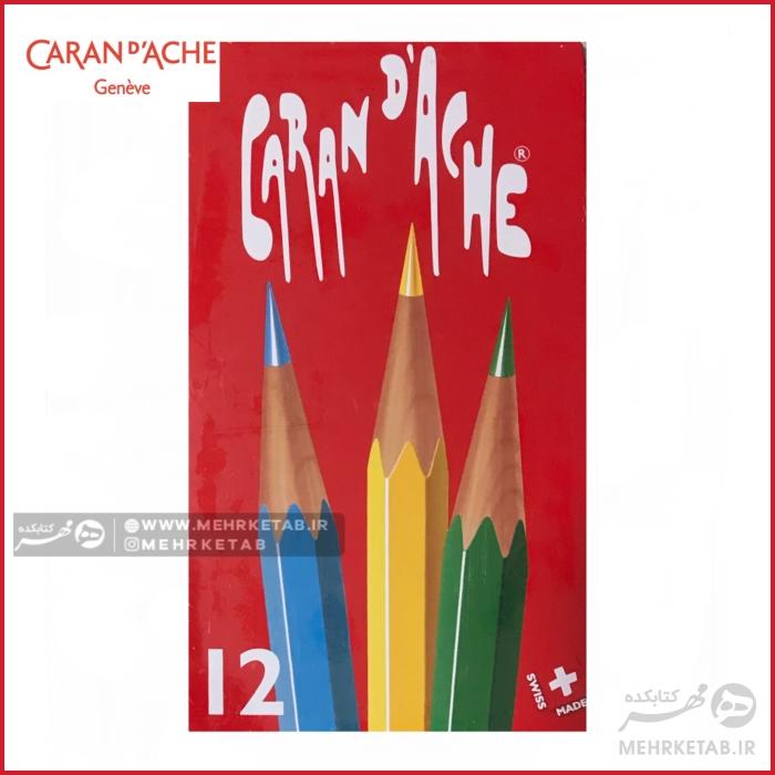 مداد رنگی 12 رنگ جعبه فلزی کرن داش Caran d Ache 12 colour pencils