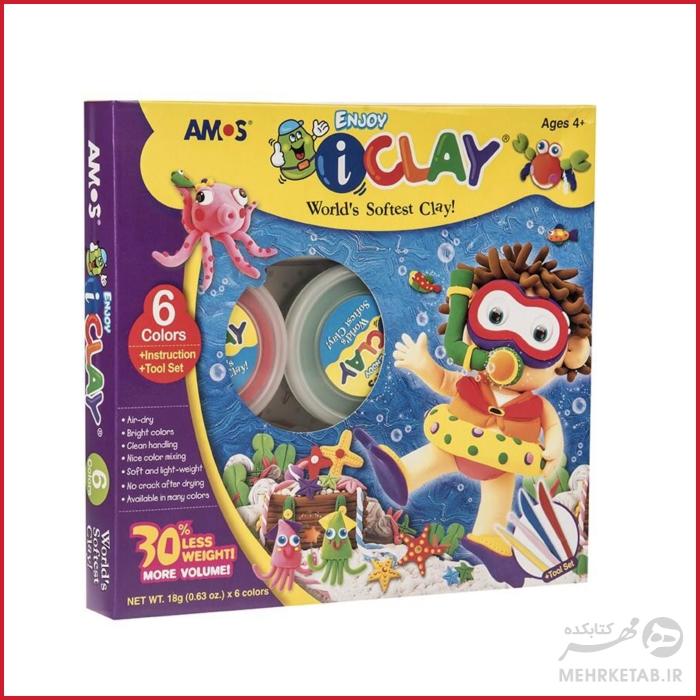 خمیر بازی و مجسمه سازی 6 رنگ آموس مدل IClay Tool Set-ic6pt