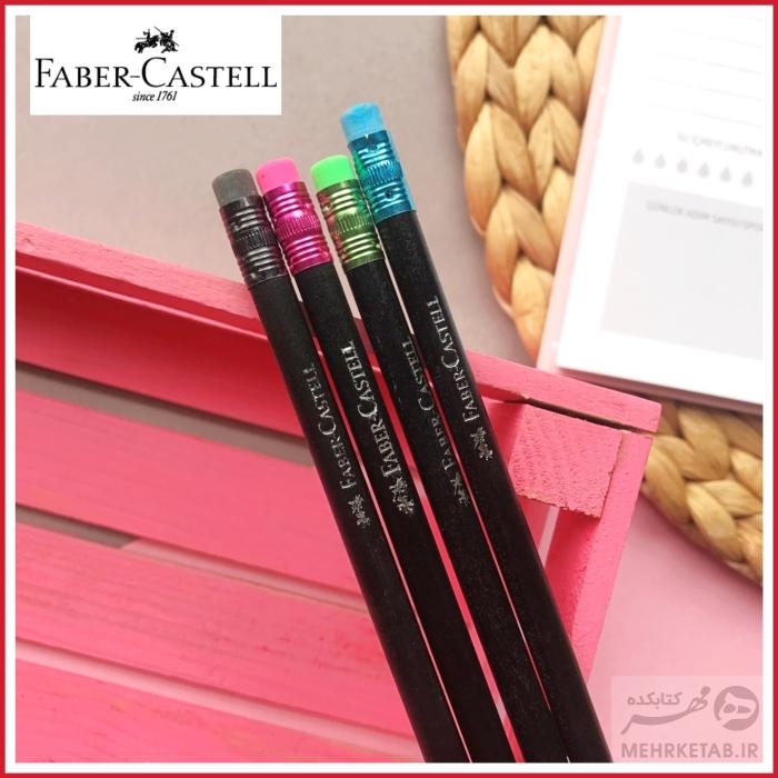 مداد تحریر چوب سیاه فابر کاستل با پاکن رنگی Faber castell black wood 5542