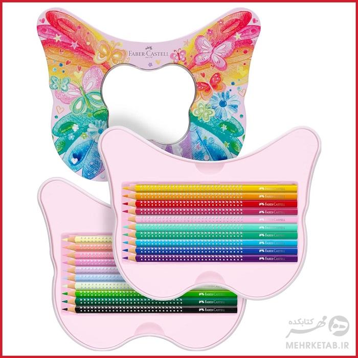 مداد رنگی 20 رنگ حرفه ای اسپارکل طرح پروانه فابر کاستل Faber-Castell Sparkle 20 Colouring Pencils in Butterfly Shape Tin - تصویر 6