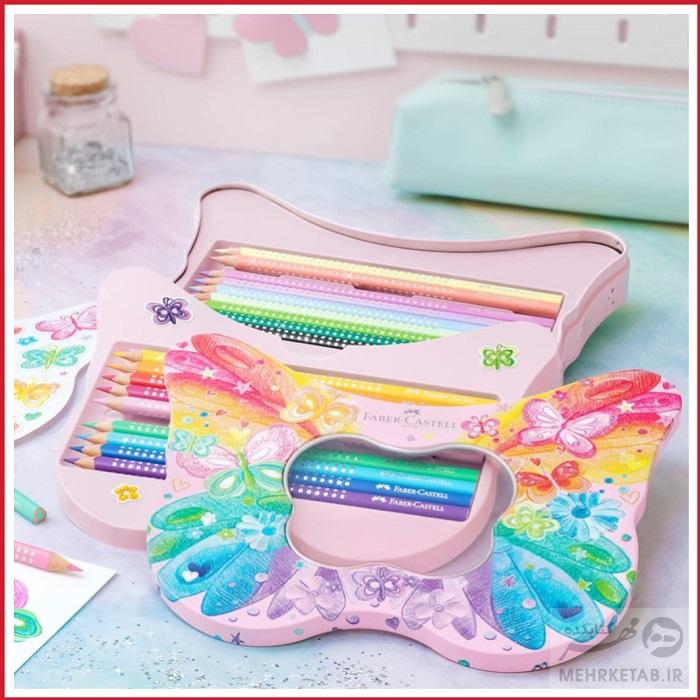 مداد رنگی 20 رنگ حرفه ای اسپارکل طرح پروانه فابر کاستل Faber-Castell Sparkle 20 Colouring Pencils in Butterfly Shape Tin - تصویر 5