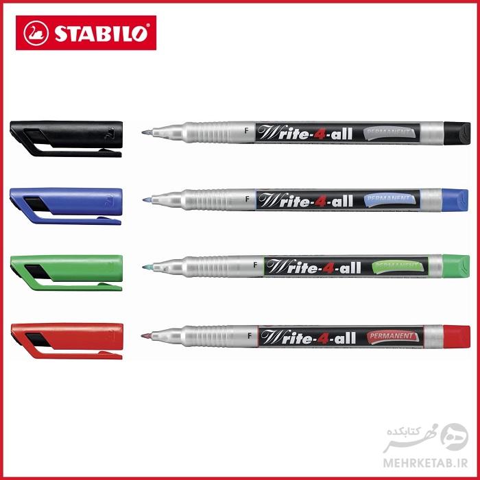 بلیستر چهار عددی ماژیک همه کاره استابیلو STABILO Permanent Marker Pen Write-4-all - Fine - Pack of 4 - تصویر 2
