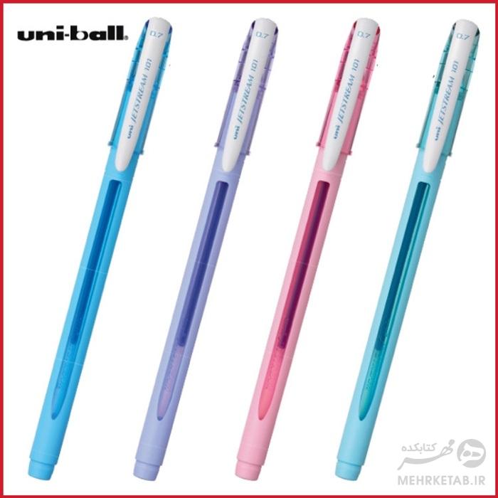 روان نویس یونی بال با رنگ بدنه پاستلی و رنگ نوشتار آبی مدل جت استریم  Uni-ball pastell body Jetstream 101 Ball Point Pens