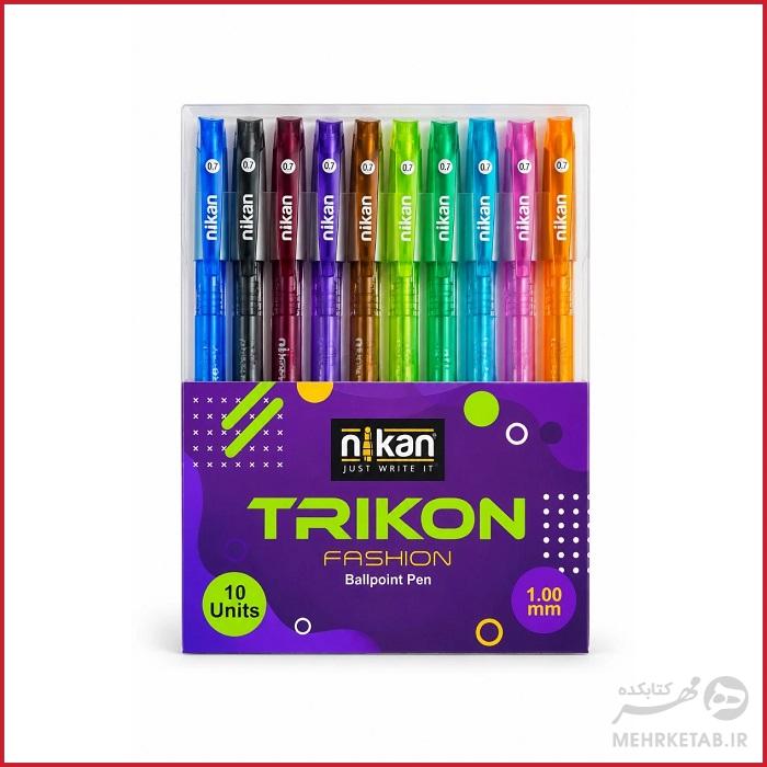 خودکار ده رنگ نیکان مدل تریکون nikan ballpoint pen box of 10