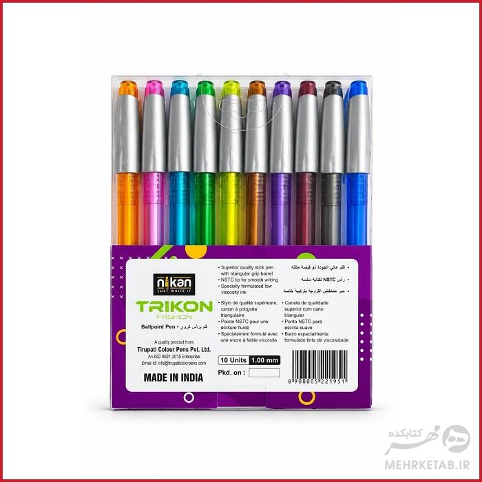 خودکار ده رنگ نیکان مدل تریکون nikan ballpoint pen box of 10 - تصویر 2