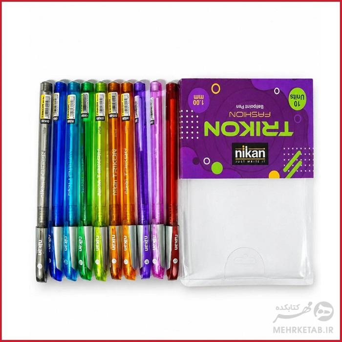 خودکار ده رنگ نیکان مدل تریکون nikan ballpoint pen box of 10 - تصویر 3